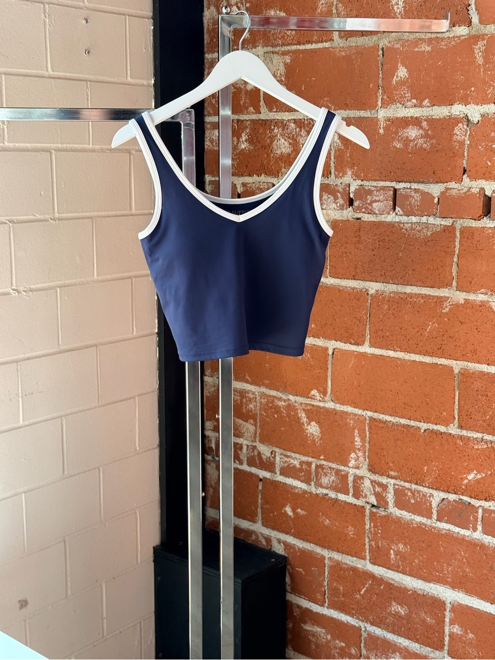 Z Supply Navy Crop Sports Tank with White Trim